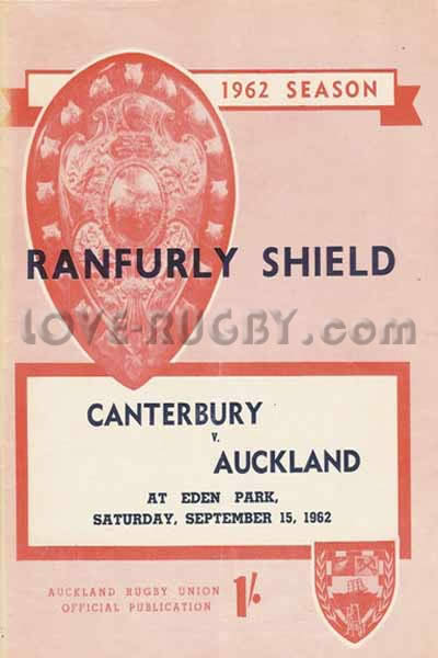 1962 Auckland v Canterbury  Rugby Programme