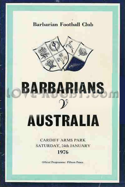 1976 Barbarians v Australia  Rugby Programme