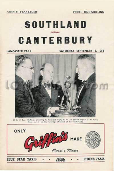 1956 Canterbury v Southland  Rugby Programme