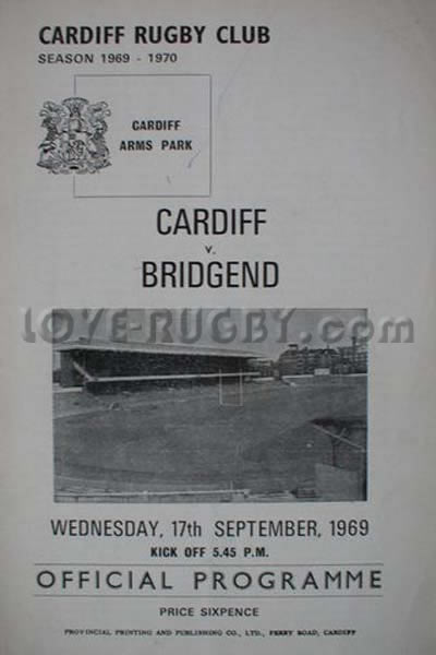 1969 Cardiff v Bridgend  Rugby Programme