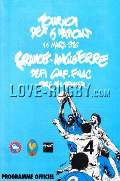 1986 France v England  Rugby Programme