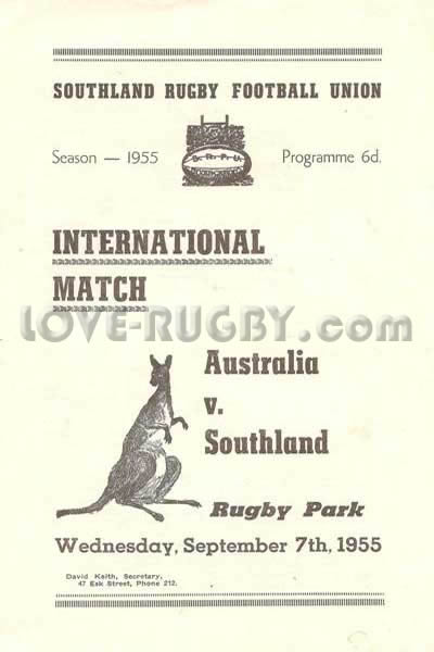 1955 Southland v Australia  Rugby Programme