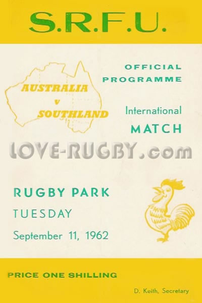 1962 Southland v Australia  Rugby Programme