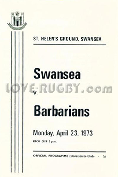 1973 Swansea v Barbarians  Rugby Programme