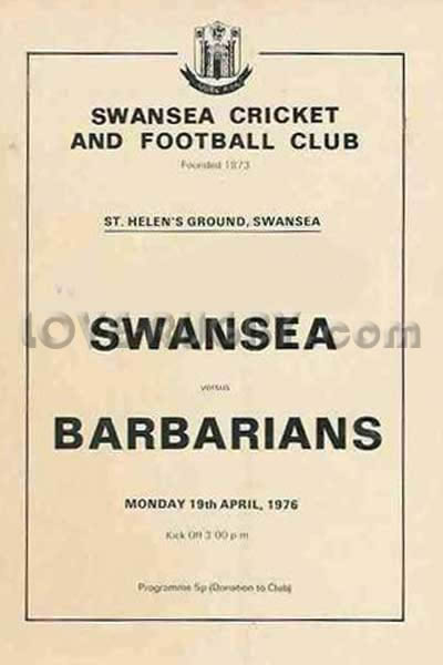 1976 Swansea v Barbarians  Rugby Programme