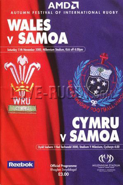 2000 Wales v Samoa  Rugby Programme