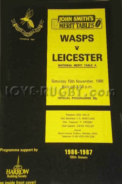 1986 Wasps v Leicester  Rugby Programme