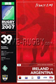 Ireland v Argentina 2007 rugby  Programme
